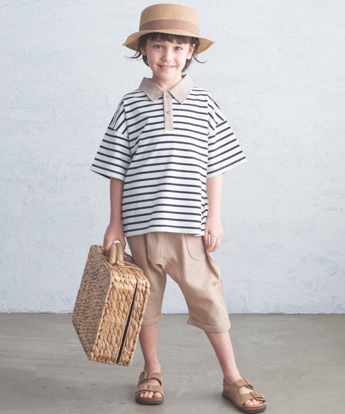 pairmanon（ペアマノン）の「【かぞくおそろい】ユニセックス配色半袖ポロシャツ（Tシャツ/カットソー・キッズ・ピンク/ホワイト系その他/グレイッシュベージュ/ブルー系その他2/ブルー系その他4/アイボリー/ブラウン系その他2・80/90/100/110/120/130/140/150）」の12枚目の写真