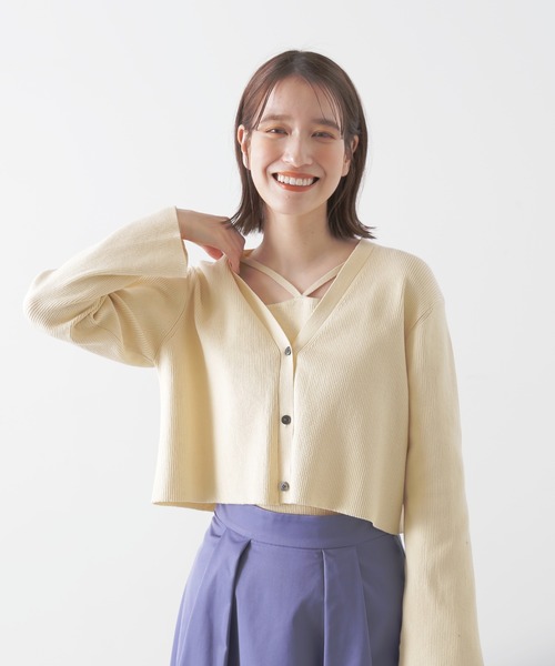 N.（N. Natural Beauty Basic）（エヌエヌナチュラルビューティーベーシック）の「◆ショートカーデ×ホルターインナーアンサンブル（カーディガン/ボレロ・レディース・オフホワイト/ホワイト×ブラック/ブラック・MEDIUM）」の17枚目の写真