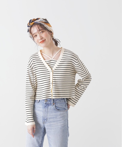 N.（N. Natural Beauty Basic）（エヌエヌナチュラルビューティーベーシック）の「◆ショートカーデ×ホルターインナーアンサンブル（カーディガン/ボレロ・レディース・オフホワイト/ホワイト×ブラック/ブラック・MEDIUM）」の7枚目の写真