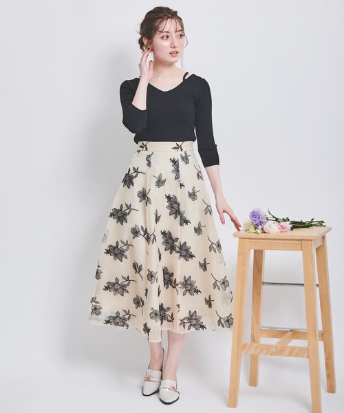 【セール】オーガンジー刺繍スカート（スカート）｜Noela（ノエラ）