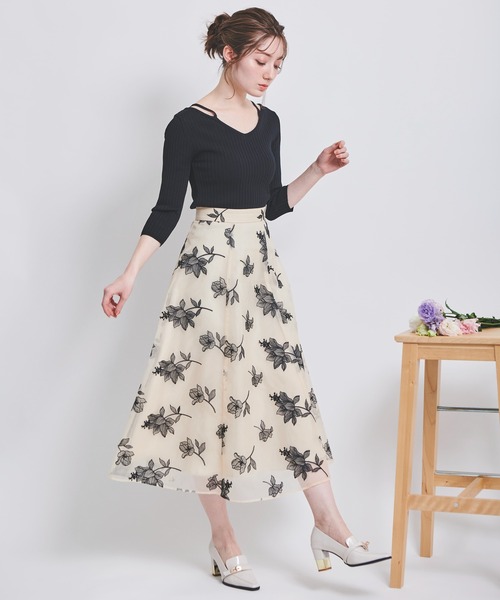 【セール】オーガンジー刺繍スカート（スカート）｜Noela（ノエラ）