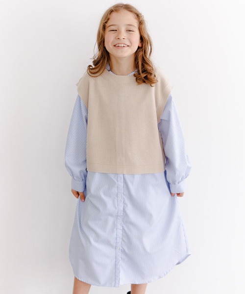 GLOBAL WORK（グローバルワーク）の「ニットベストセットシャツワンピース/174433（ワンピース・キッズ・ベージュ/アイボリー・150cm/130cm/110cm/140cm/100cm/160cm/120cm）」の14枚目の写真
