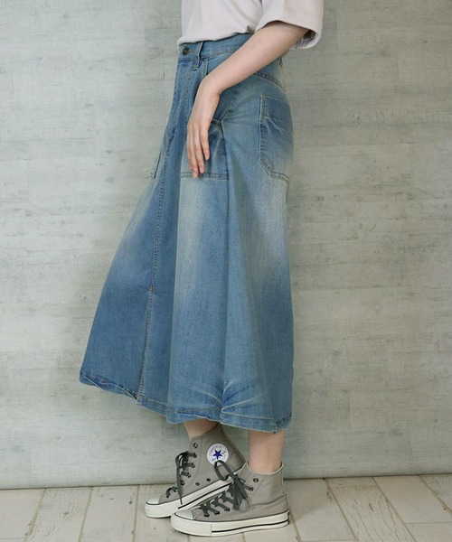 atONE（アットワン）の「atONE 9.5ozストレッチデニムベイカースカート（デニムスカート・レディース・ネイビー/ブルー・M/L/3L/4L/LL）」の8枚目の写真