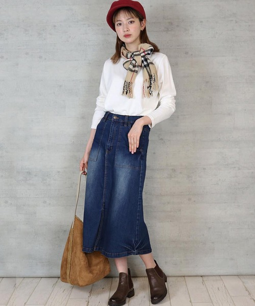 atONE（アットワン）の「atONE 9.5ozストレッチデニムベイカースカート（デニムスカート・レディース・ネイビー/ブルー・M/L/3L/4L/LL）」の5枚目の写真
