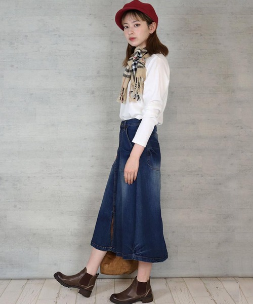 atONE（アットワン）の「atONE 9.5ozストレッチデニムベイカースカート（デニムスカート・レディース・ネイビー/ブルー・M/L/3L/4L/LL）」の6枚目の写真