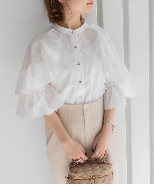 袖ラッフルフリルブラウス