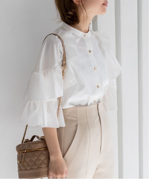 袖ラッフルフリルブラウス