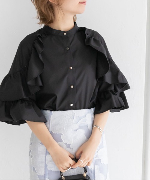 袖ラッフルフリルブラウス