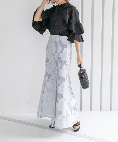 袖ラッフルフリルブラウス