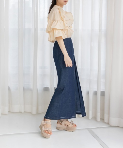 袖ラッフルフリルブラウス