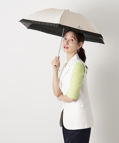 新品【ランバン】晴雨兼用 折りたたみ日傘　シエスタグログランリボン　ライトグレー 晴雨兼用折りたたみ日傘 グログランリボン（折りたたみ傘