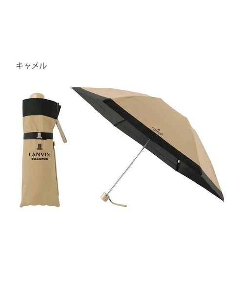 新品★ランバンコレクション★オーガンジー×グログラン晴雨兼用折りたたみ日傘★黒 晴雨兼用折りたたみ日傘 グログランリボン（折りたたみ傘