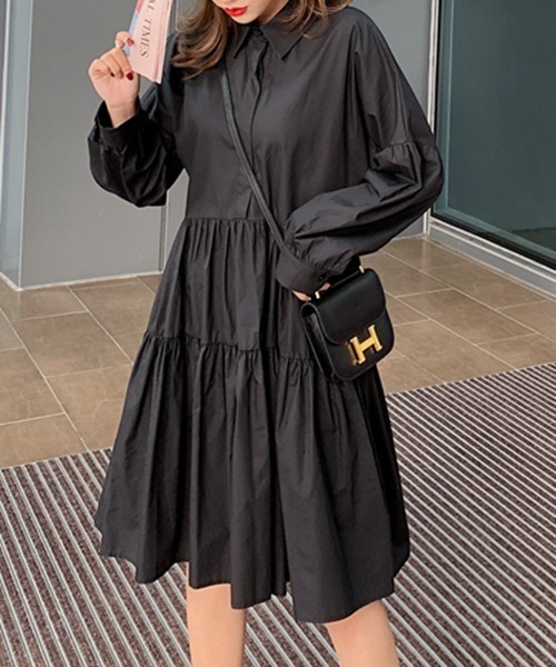 gossip！ロサンゼルス（ゴシップロサンゼルス）の「レギュラーカラー　ティアードフレアワンピース（ワンピース・レディース・ホワイト/ブラック・FREE）」の12枚目の写真