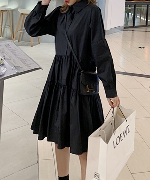 gossip！ロサンゼルス（ゴシップロサンゼルス）の「レギュラーカラー　ティアードフレアワンピース（ワンピース・レディース・ホワイト/ブラック・FREE）」の7枚目の写真