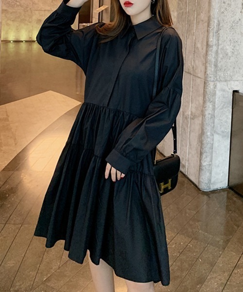 gossip！ロサンゼルス（ゴシップロサンゼルス）の「レギュラーカラー　ティアードフレアワンピース（ワンピース・レディース・ホワイト/ブラック・FREE）」の18枚目の写真