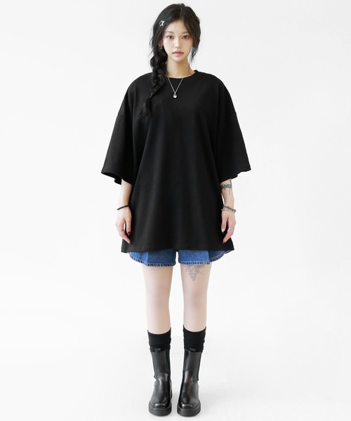 minsobi（ミンソビ）の「gビッグハーフスリーブT オーバーサイズ 半袖Tシャツ（Tシャツ/カットソー・メンズ・ブラック/ブルー/ホワイト・FREE）」の9枚目の写真