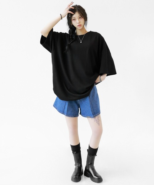 minsobi（ミンソビ）の「gビッグハーフスリーブT オーバーサイズ 半袖Tシャツ（Tシャツ/カットソー・メンズ・ブラック/ブルー/ホワイト・FREE）」の12枚目の写真