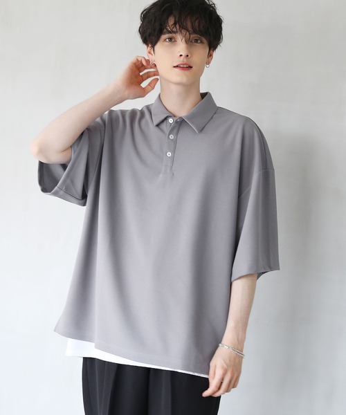 ETELIO（エテリオ）の「ルーズシルエット梨地ポロシャツ（ポロシャツ・メンズ・ブルー/グレー/ワイン/ブラック・S/M/L）」の3枚目の写真