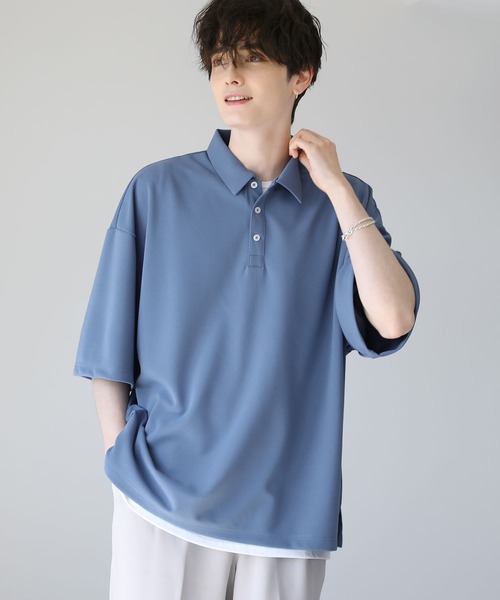 ETELIO（エテリオ）の「ルーズシルエット梨地ポロシャツ（ポロシャツ・メンズ・ブルー/グレー/ワイン/ブラック・S/M/L）」の4枚目の写真
