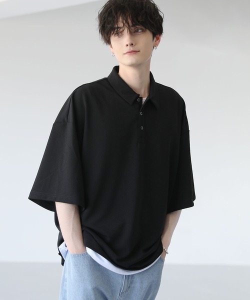 ETELIO（エテリオ）の「ルーズシルエット梨地ポロシャツ（ポロシャツ・メンズ・ブルー/グレー/ワイン/ブラック・S/M/L）」の2枚目の写真
