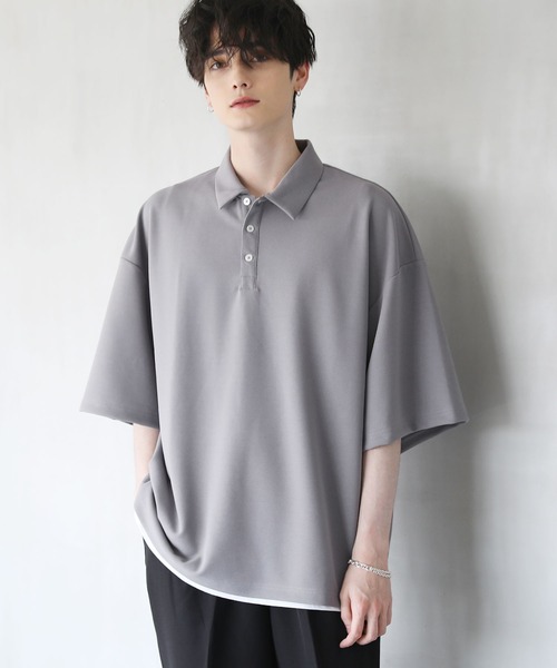 ETELIO（エテリオ）の「ルーズシルエット梨地ポロシャツ（ポロシャツ・メンズ・ブルー/グレー/ワイン/ブラック・S/M/L）」の5枚目の写真