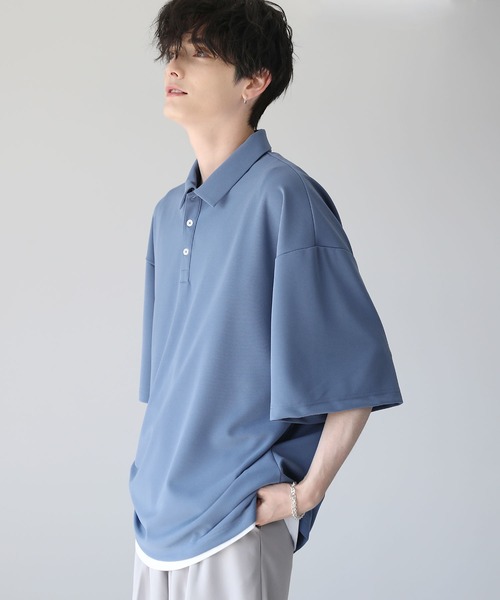 ETELIO（エテリオ）の「ルーズシルエット梨地ポロシャツ（ポロシャツ・メンズ・ブルー/グレー/ワイン/ブラック・S/M/L）」の6枚目の写真