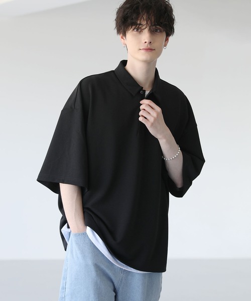 ETELIO（エテリオ）の「ルーズシルエット梨地ポロシャツ（ポロシャツ・メンズ・ブルー/グレー/ワイン/ブラック・S/M/L）」の17枚目の写真