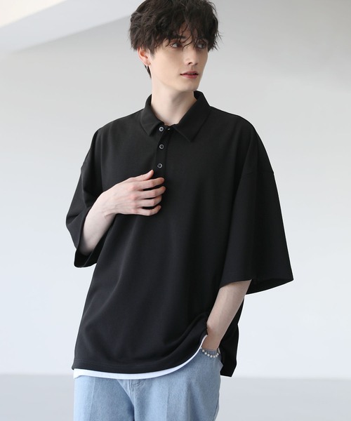 ETELIO（エテリオ）の「ルーズシルエット梨地ポロシャツ（ポロシャツ・メンズ・ブルー/グレー/ワイン/ブラック・S/M/L）」の22枚目の写真