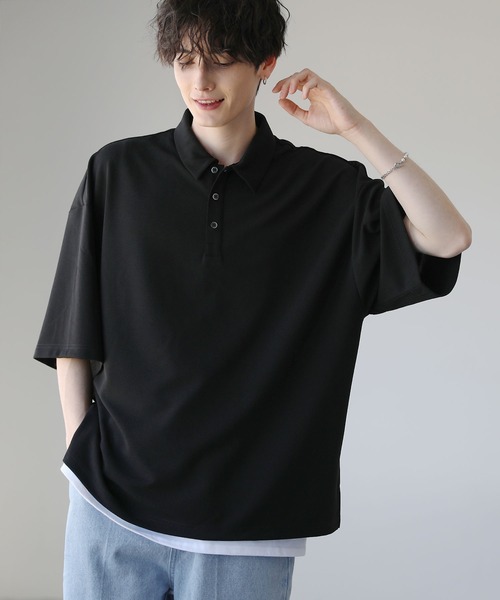 ETELIO（エテリオ）の「ルーズシルエット梨地ポロシャツ（ポロシャツ・メンズ・ブルー/グレー/ワイン/ブラック・S/M/L）」の7枚目の写真