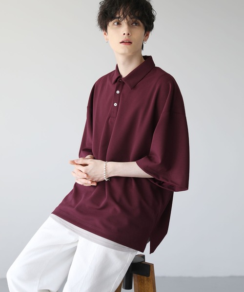 ETELIO（エテリオ）の「ルーズシルエット梨地ポロシャツ（ポロシャツ・メンズ・ブルー/グレー/ワイン/ブラック・S/M/L）」の18枚目の写真