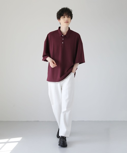 ETELIO（エテリオ）の「ルーズシルエット梨地ポロシャツ（ポロシャツ・メンズ・ブルー/グレー/ワイン/ブラック・S/M/L）」の8枚目の写真
