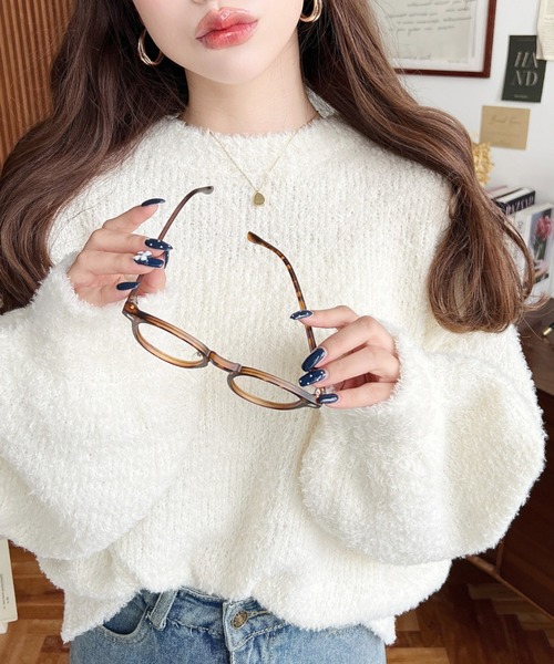 セール】クルーネックソフトタッチフェザーニットプルオーバー（ニット