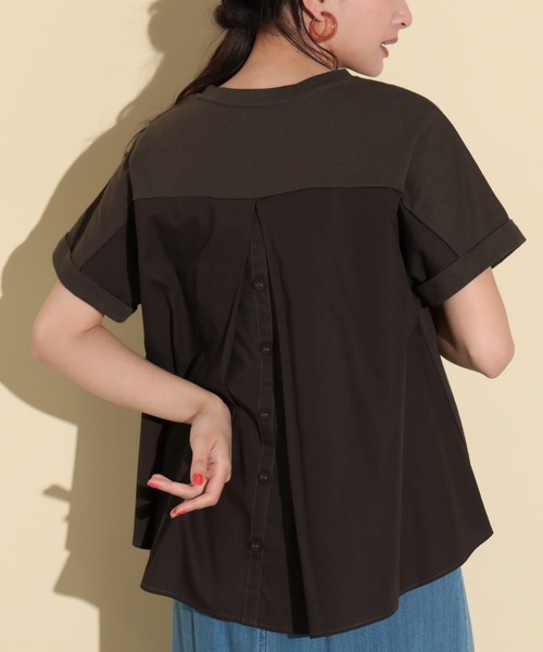 tシャツ 後釦 異素材 プルオーバー レディース BEAMS HEART（ビームスハート）の「BEAMS HEART / 後ボタン 異