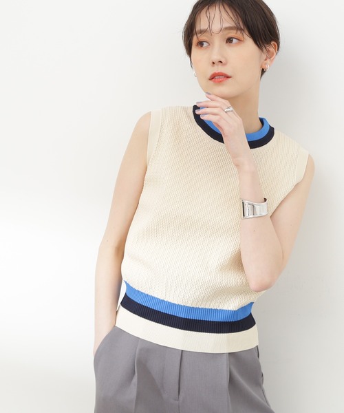 N.（N. Natural Beauty Basic）（エヌエヌナチュラルビューティーベーシック）の「◆マルチカラーメッシュニット（ニット/セーター・レディース・ナチュラル/ネイビー/オフホワイト・MEDIUM）」の3枚目の写真