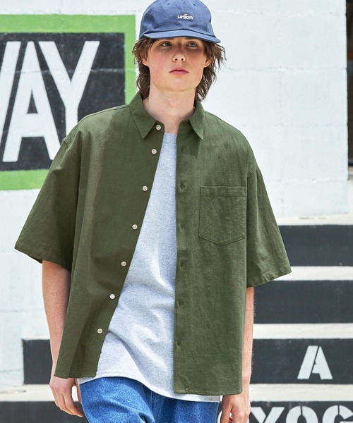 EMMA CLOTHES(エマクローズ)の「コットンリネン オーバーサイズ レギュラーカラーS/Sシャツ EMMA CLOTHES(シャツ/ブラウス・メンズ・チャコール/オレンジ/オリーブ/パープル・M/L)」の14枚目の写真