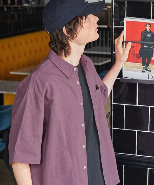 EMMA CLOTHES(エマクローズ)の「コットンリネン オーバーサイズ レギュラーカラーS/Sシャツ EMMA CLOTHES(シャツ/ブラウス・メンズ・チャコール/オレンジ/オリーブ/パープル・M/L)」の15枚目の写真