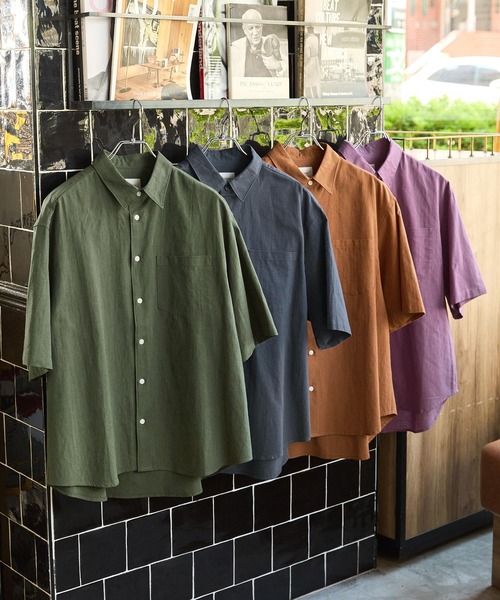 EMMA CLOTHES(エマクローズ)の「コットンリネン オーバーサイズ レギュラーカラーS/Sシャツ EMMA CLOTHES(シャツ/ブラウス・メンズ・チャコール/オレンジ/オリーブ/パープル・M/L)」の12枚目の写真