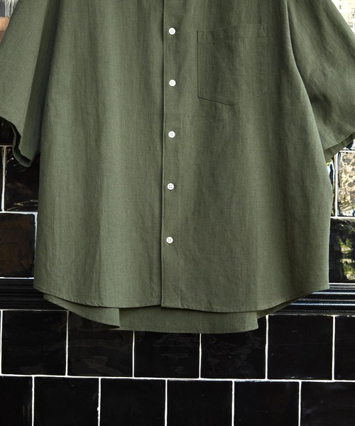 EMMA CLOTHES(エマクローズ)の「コットンリネン オーバーサイズ レギュラーカラーS/Sシャツ EMMA CLOTHES(シャツ/ブラウス・メンズ・チャコール/オレンジ/オリーブ/パープル・M/L)」の13枚目の写真