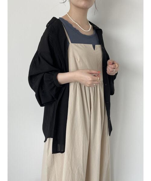 ehka sopo（エヘカソポ）の「シアーチェックバンドカラーシャツ（シャツ/ブラウス・レディース・ブラック/キナリ/ブルー・F）」の3枚目の写真