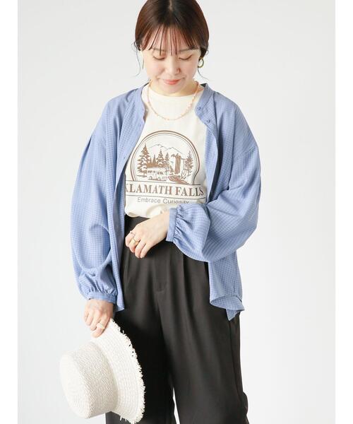 ehka sopo（エヘカソポ）の「シアーチェックバンドカラーシャツ（シャツ/ブラウス・レディース・ブラック/キナリ/ブルー・F）」の15枚目の写真