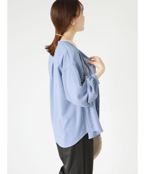 ehka sopo（エヘカソポ）の「シアーチェックバンドカラーシャツ（シャツ/ブラウス・レディース・ブラック/キナリ/ブルー・F）」の13枚目の写真