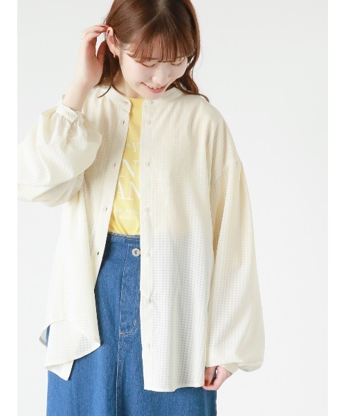 ehka sopo（エヘカソポ）の「シアーチェックバンドカラーシャツ（シャツ/ブラウス・レディース・ブラック/キナリ/ブルー・F）」の2枚目の写真