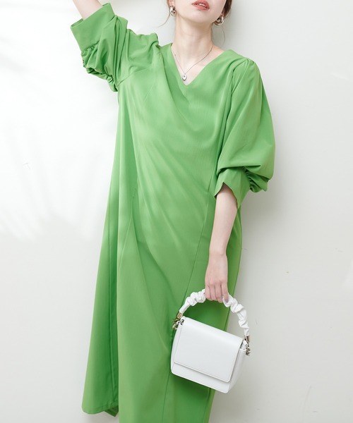 グリーン ボリュームスリーブドレス ニアナ niana アンティークレース ボリュームスリーブドレス （ダーク