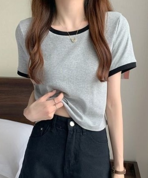 SETUP7（セットアップセブン）の「【SETUP7】ベーシックリンガーTシャツ KNF012（Tシャツ/カットソー・レディース・ブラック/グレー/ホワイト/ブルー・FREE）」の3枚目の写真