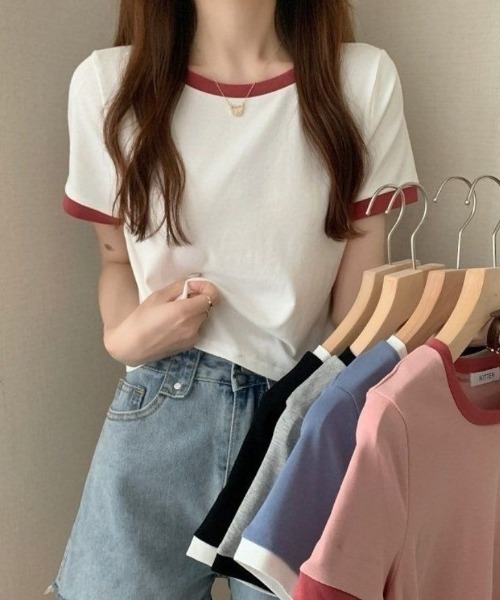 SETUP7（セットアップセブン）の「【SETUP7】ベーシックリンガーTシャツ KNF012（Tシャツ/カットソー・レディース・ブラック/グレー/ホワイト/ブルー・FREE）」の5枚目の写真