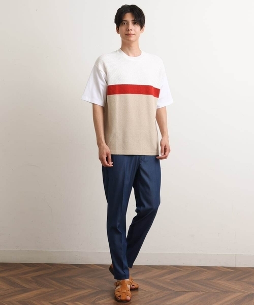 a.v.v(アーヴェヴェ)の「前身ニット切り替えカットソー(デザテクシリーズ)(Tシャツ/カットソー・メンズ・ブルー/オレンジ・46/48/50)」の3枚目の写真