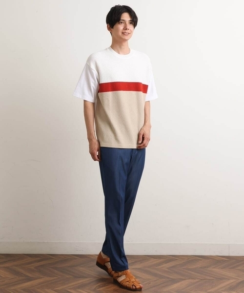 a.v.v(アーヴェヴェ)の「前身ニット切り替えカットソー(デザテクシリーズ)(Tシャツ/カットソー・メンズ・ブルー/オレンジ・46/48/50)」の4枚目の写真