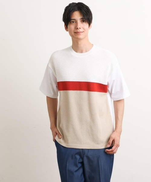 a.v.v(アーヴェヴェ)の「前身ニット切り替えカットソー(デザテクシリーズ)(Tシャツ/カットソー・メンズ・ブルー/オレンジ・46/48/50)」の9枚目の写真