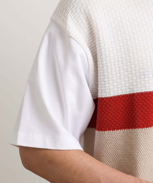 a.v.v(アーヴェヴェ)の「前身ニット切り替えカットソー(デザテクシリーズ)(Tシャツ/カットソー・メンズ・ブルー/オレンジ・46/48/50)」の13枚目の写真
