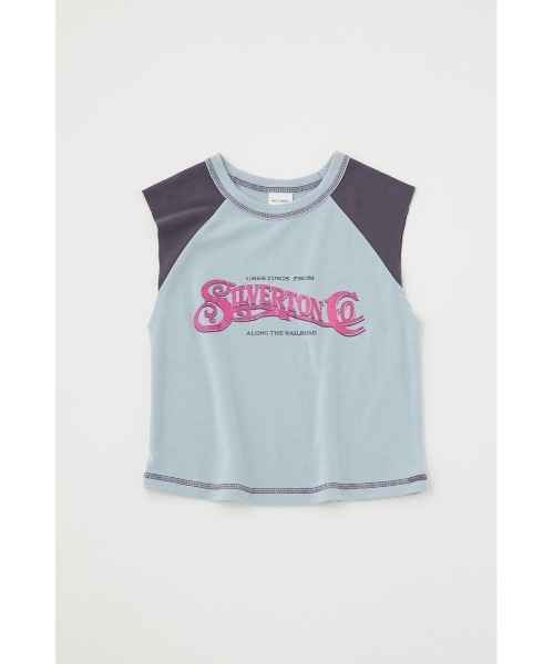 MOUSSY(マウジー)の「TINY RAGLAN NS Tシャツ(タンクトップ・レディース・アイボリー/ライトブラック/ライトブルー・FREE)」の1枚目の写真
